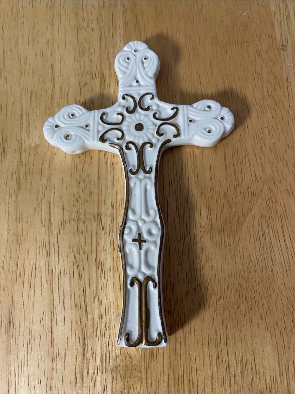 White Decorative Wall Cross with Gold Accents